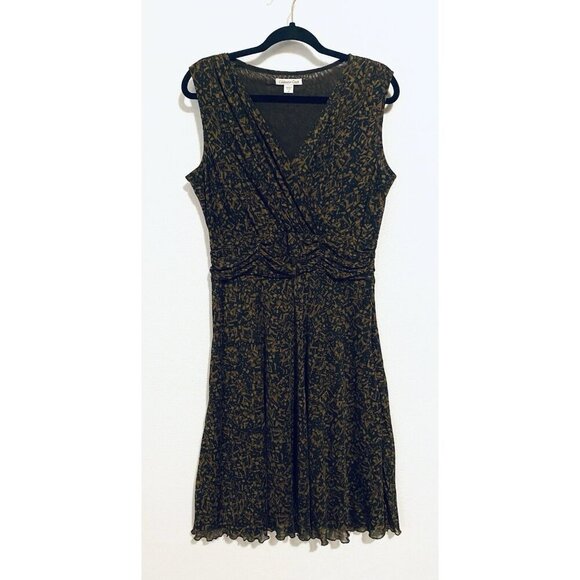 Coldwater Creek Dress Womens 12 Brown Geo Print Sleeveless Mesh Pleated Y2K - Picture 1 of 8